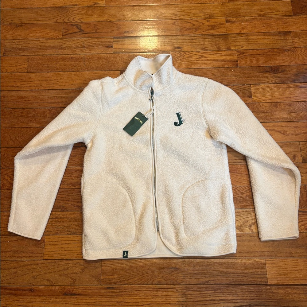 Jameson Whiskey - Fuzzy White Green Zip Up Fleece